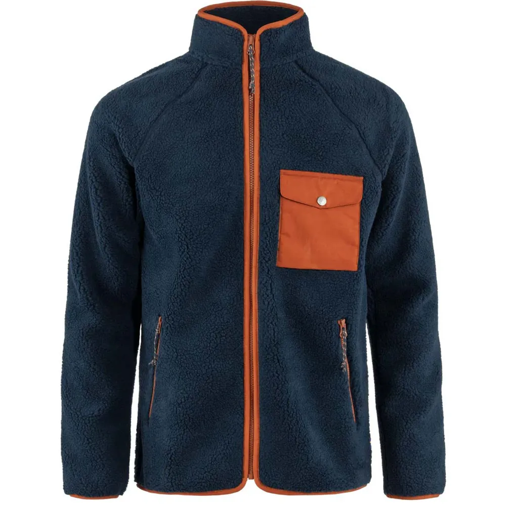 Men’s Sherpa Fleece Jacket — Army Green & Navy — Navy, front view