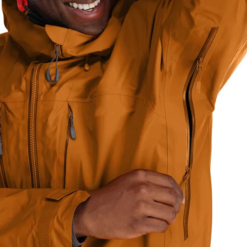Men's Ski Hardshell Jacket — 3 Colourways — Gold, vent zip detail