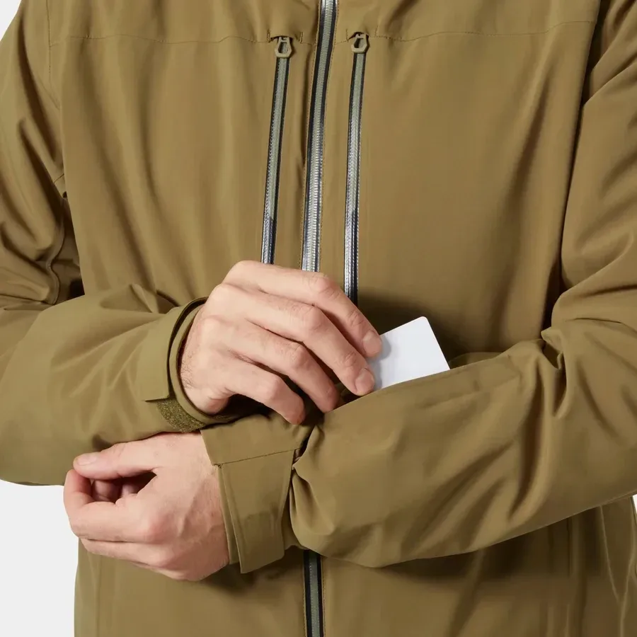 Men's Ski Jacket — Brown — Brown, sleeve pass pocket detail