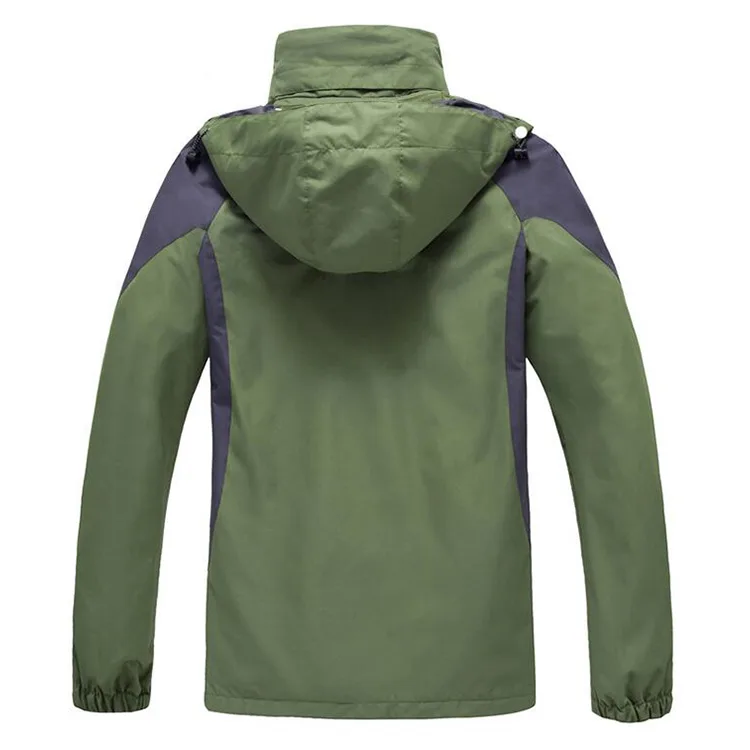 Men’s Ski Jacket — Green & Black — Green & Black, hooded back view