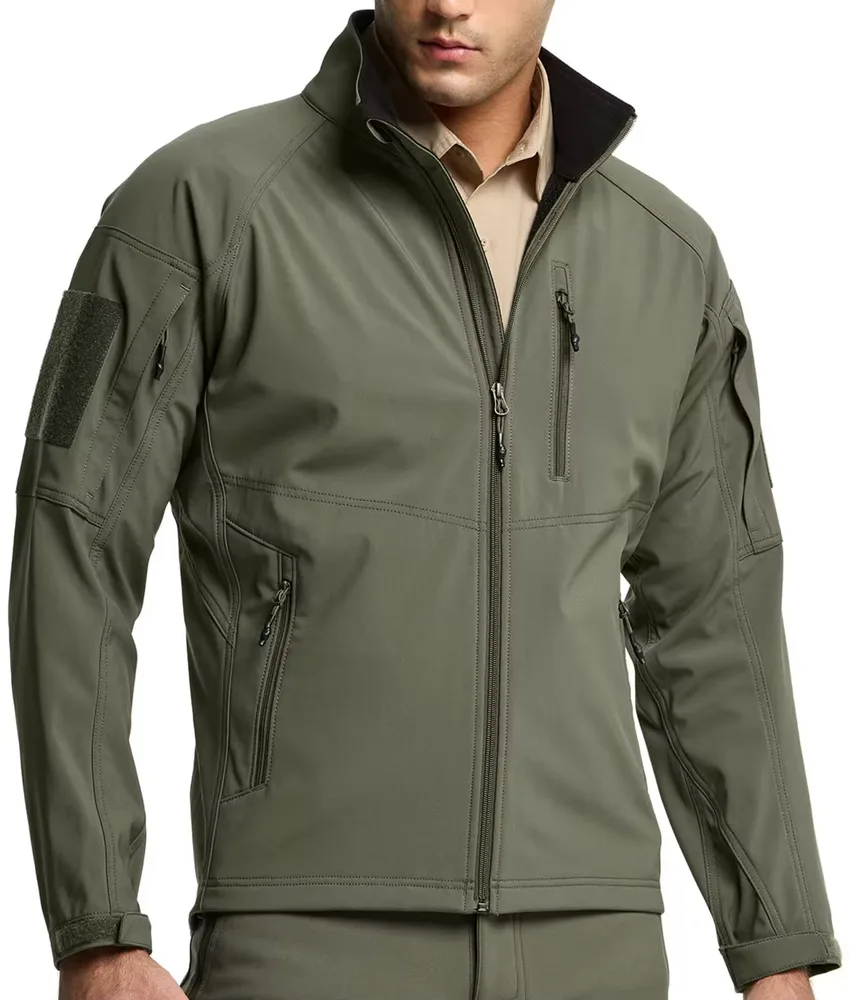 Men’s Ski Jacket — Green & Black — Grey & Brown, worn front view