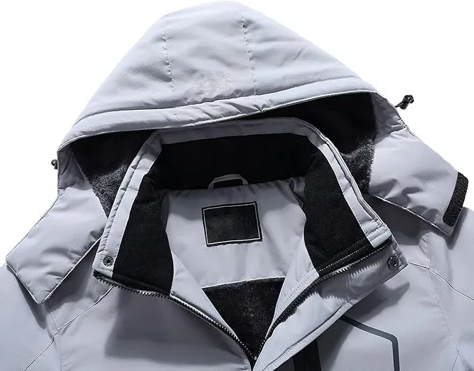 Men's Ski Jacket — Light Grey — Light Grey, hood detail