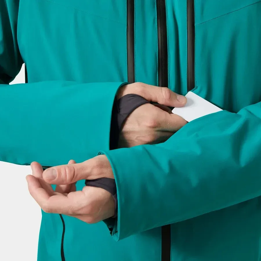 Men's Ski Jacket — Signal Green — Signal Green, wrist gaiter detail