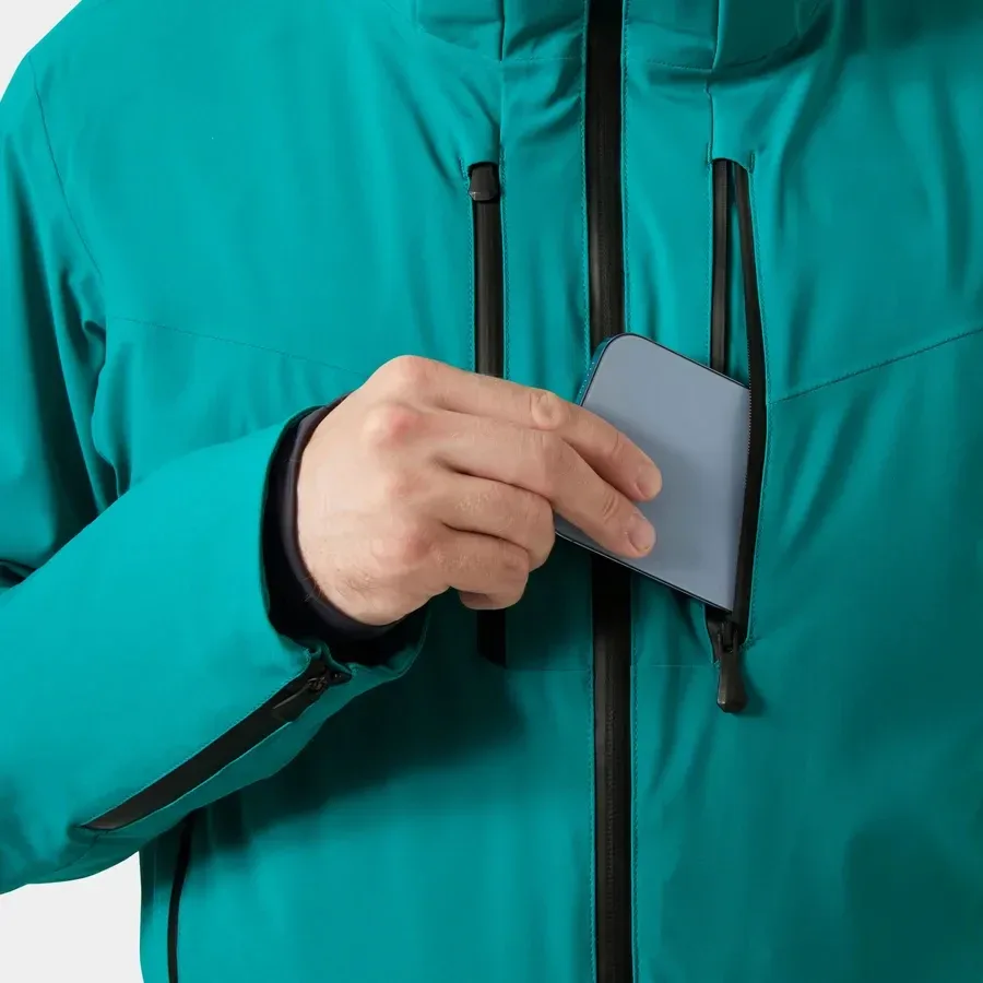 Men's Ski Jacket — Signal Green — Signal Green, chest media pocket detail