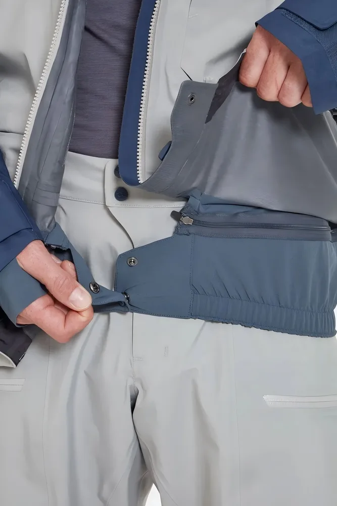 Men's Ski Jacket — Sky Blue & Olive — snow skirt detail