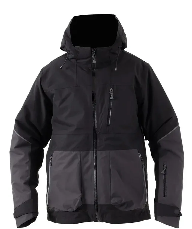 Men's Ski Jacket with Snow Skirt — 4 Colourways — Black & Charcoal, front view