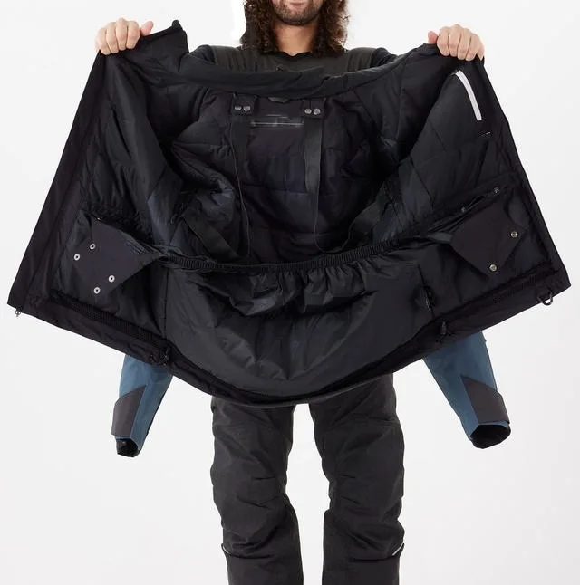 Men's Ski Jacket with Snow Skirt — 4 Colourways — Black & Charcoal, open view, showing the lining and snow skirt