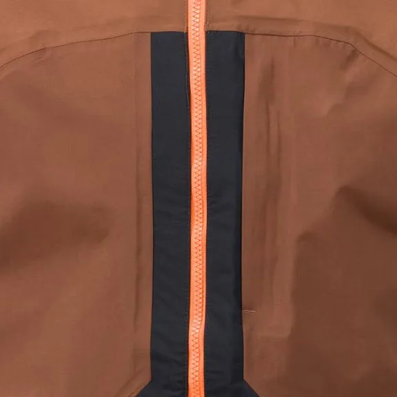 Men’s Snowboard Hardshell Jacket — Brown & Black — Brown & Black, front zip detail
