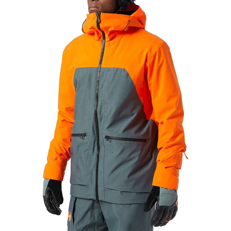 Men's Colour-Block Snowboard Jacket — 3 Colourways — Orange, worn view