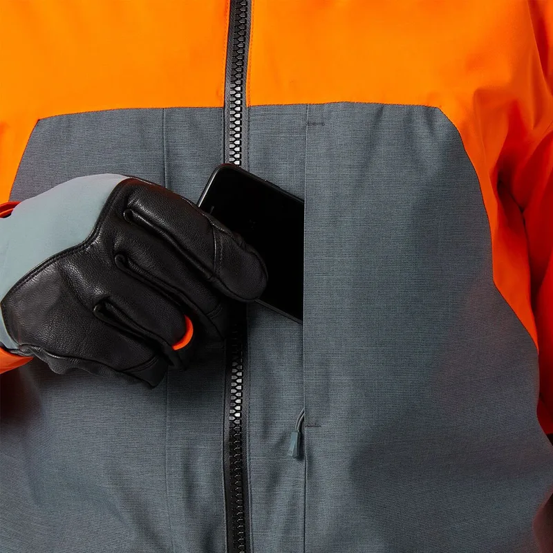 Men's Colour-Block Snowboard Jacket — 3 Colourways — Orange, pocket detail