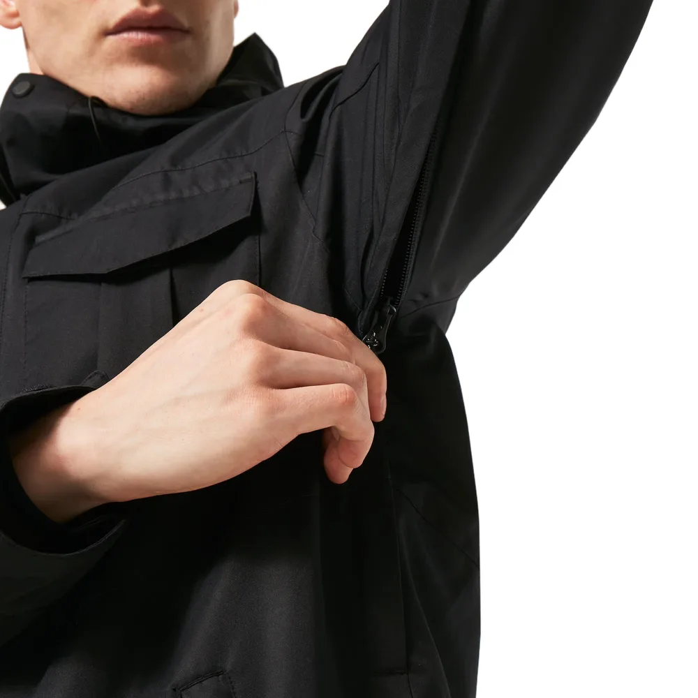Men's Snowboard Jacket — Black & Olive — underarm vent detail