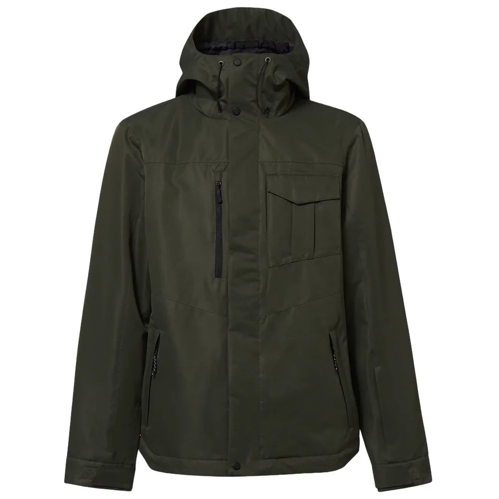 Men's Snowboard Jacket — Black & Olive — Olive Green, front view