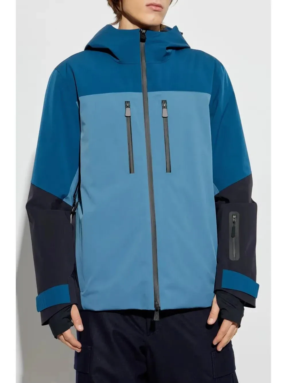 Men's Snowboard Jacket — Blue & Black — Blue & Black, worn front view