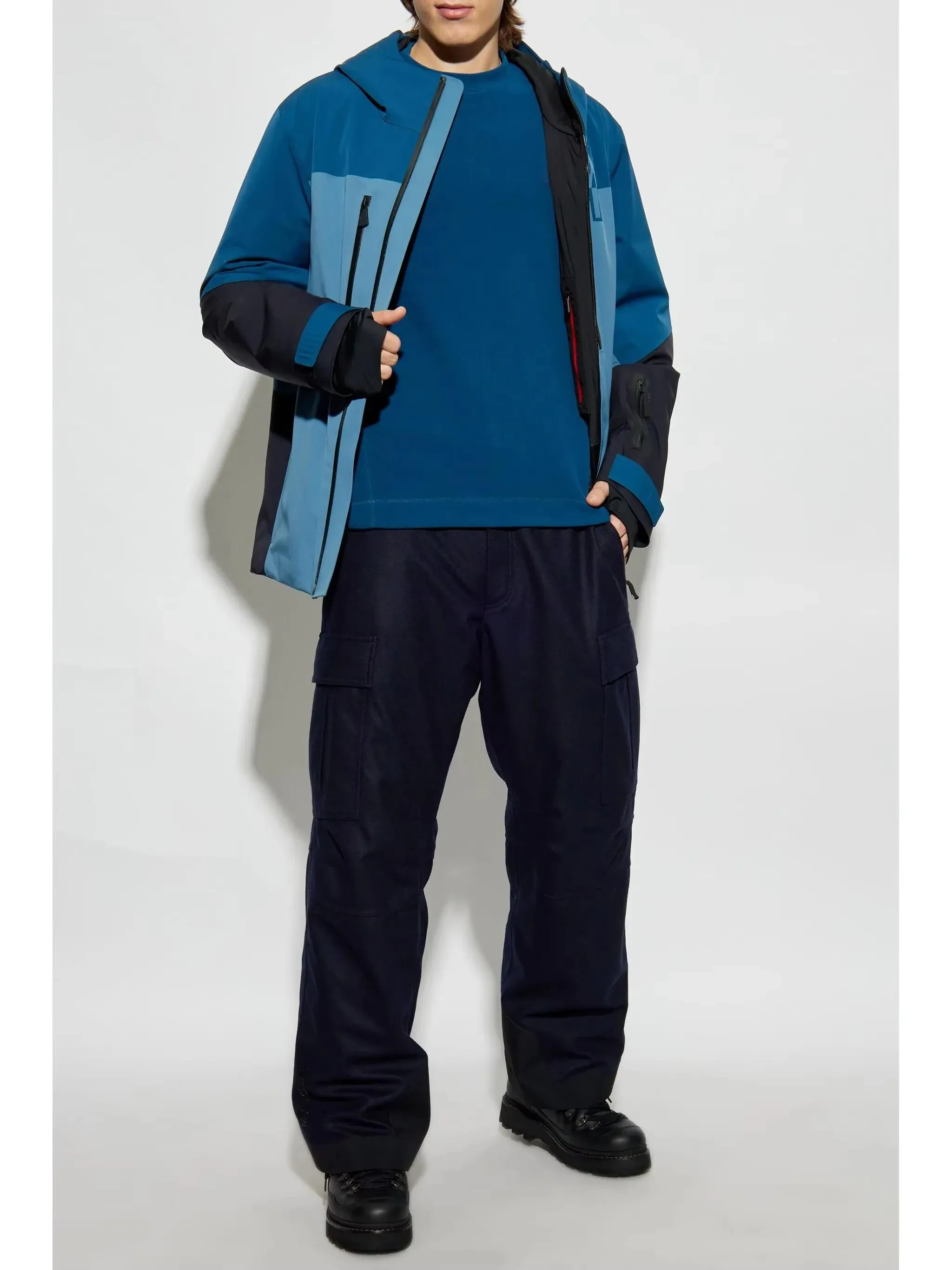 Men's Snowboard Jacket — Blue & Black — Blue & Black, worn view, jacket open