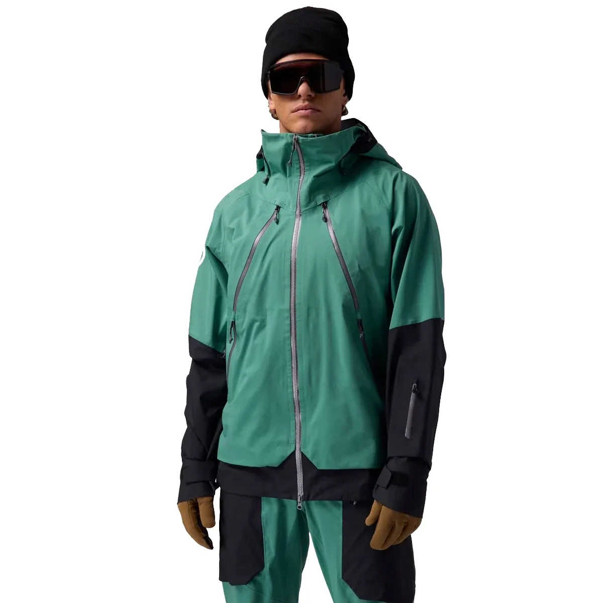 Men's Snowboard Jacket — Green & Black — Green & Black, front view
