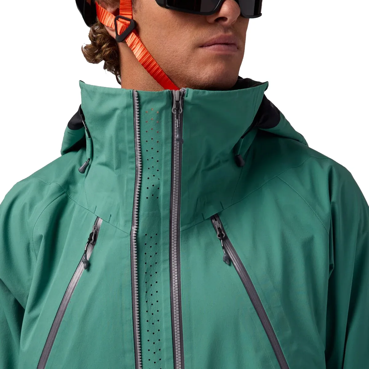 Men's Snowboard Jacket — Green & Black — Green & Black, collar detail