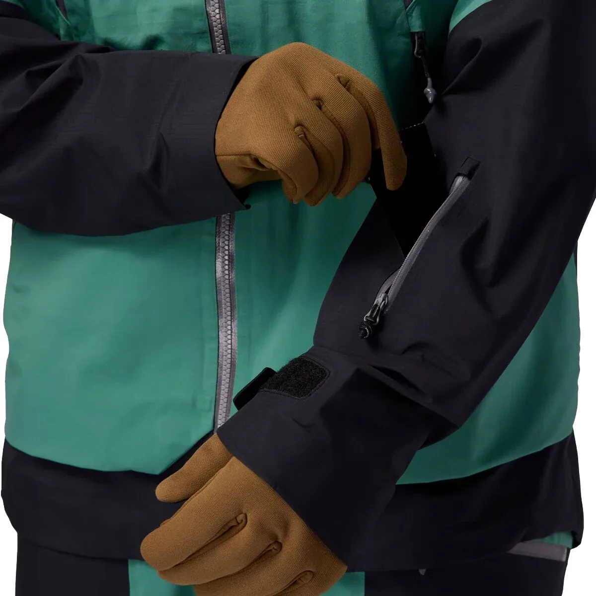 Men's Snowboard Jacket — Green & Black — Green & Black, sleeve pocket detail