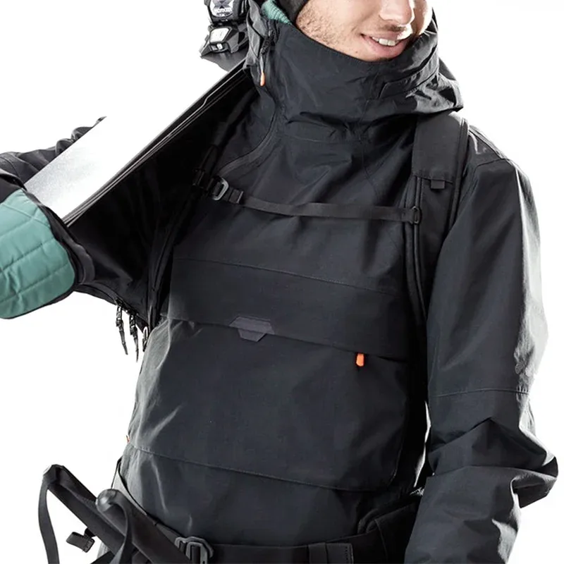 Men's Softshell Anorak Jacket — Black — Black, worn view with backpack