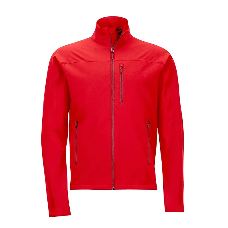 Men’s Softshell Jacket — Blue, Red & Black — Red, front view