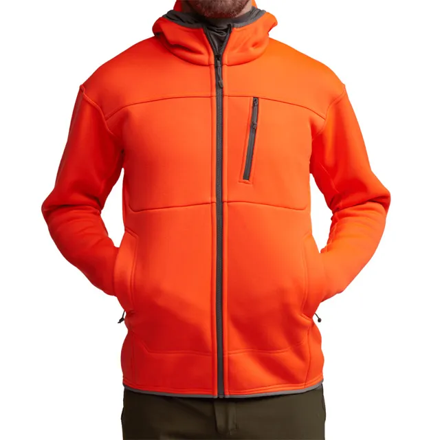 Men’s Softshell Jacket with Integrated Face Mask — Orange — Orange, worn front view