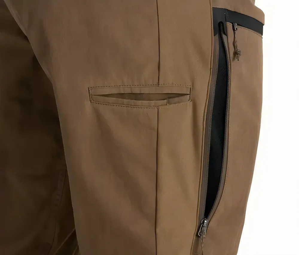 Men’s Softshell Pants — Brown — Brown, thigh vent zip detail