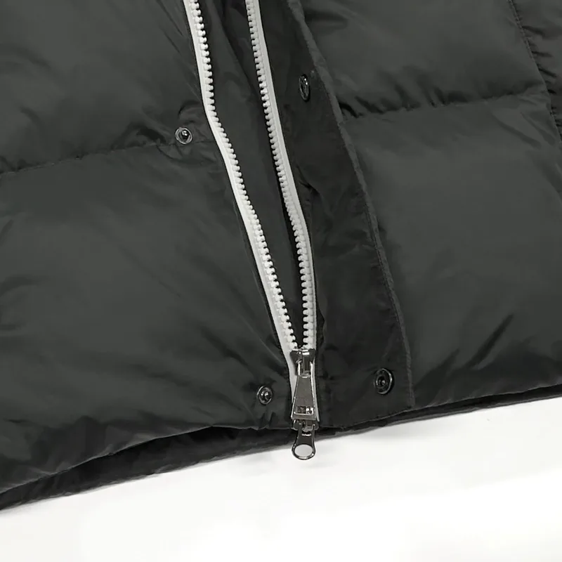 Men's Stand-Collar Down Jacket — 1 Colourway — Black, zip and placket close-up