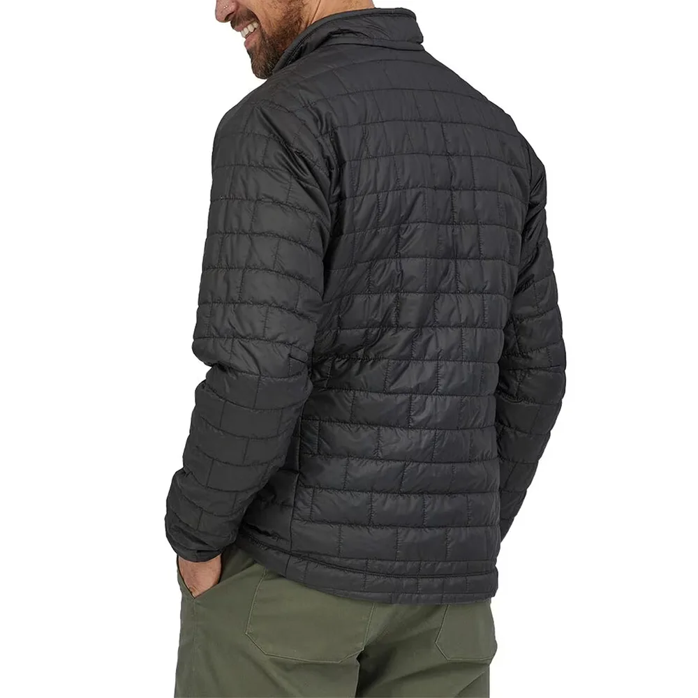 Men’s Stand-Collar Padded Jacket — 2 Colourways — Black, back three-quarter view on model