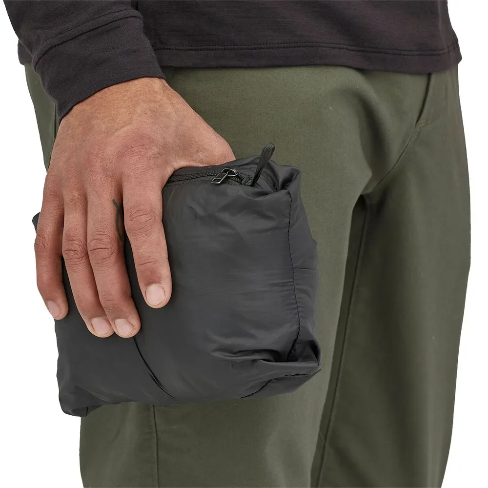 Men’s Stand-Collar Padded Jacket — 2 Colourways — Black, packed into its pouch