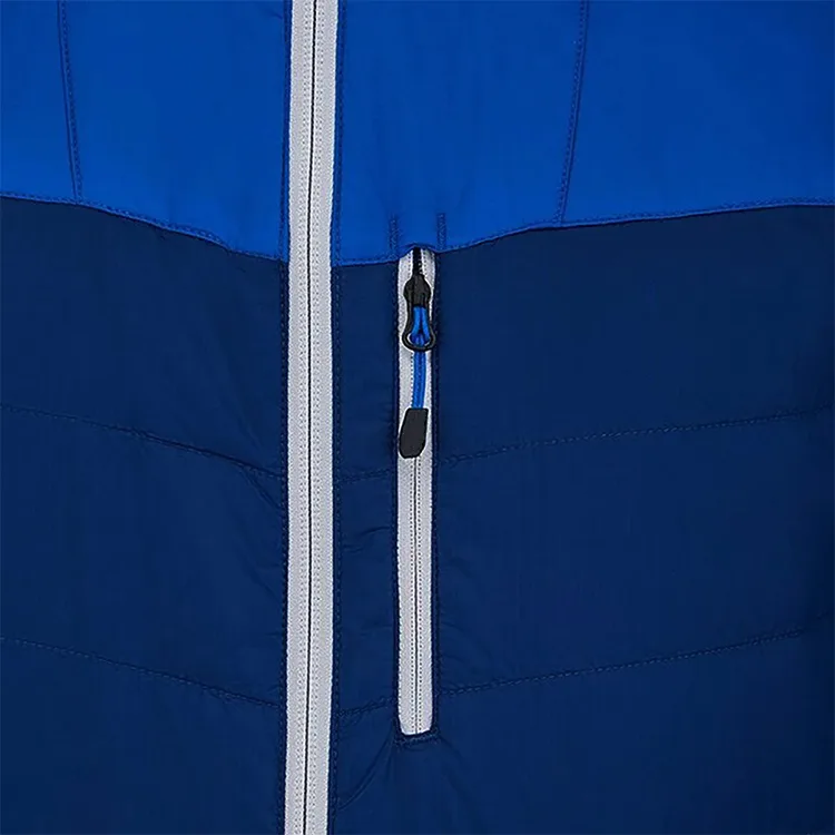 Men’s Stand-Collar Padded Jacket — Blue — Blue, chest pocket close-up