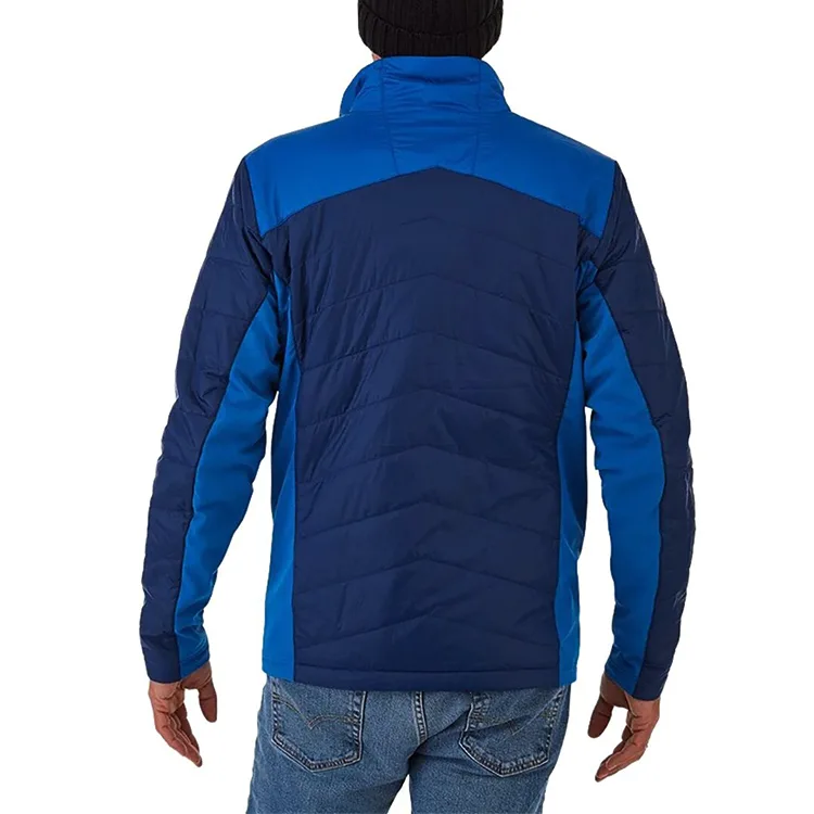 Men’s Stand-Collar Padded Jacket — Blue — Blue, back view, worn
