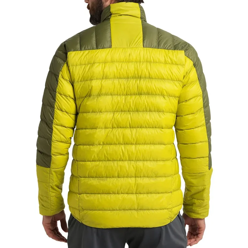 Men's Stand-Collar Puffer Jacket — 3 Colourways — Yellow & Olive, worn back view