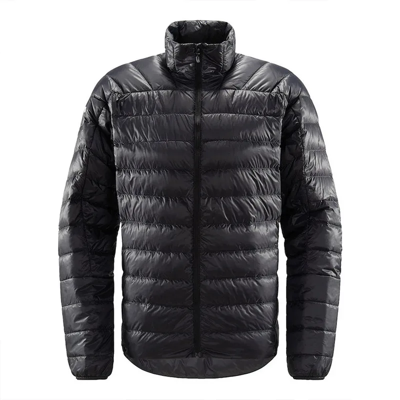 Men's Stand-Collar Puffer Jacket — 3 Colourways — Black, ghost front view, studio