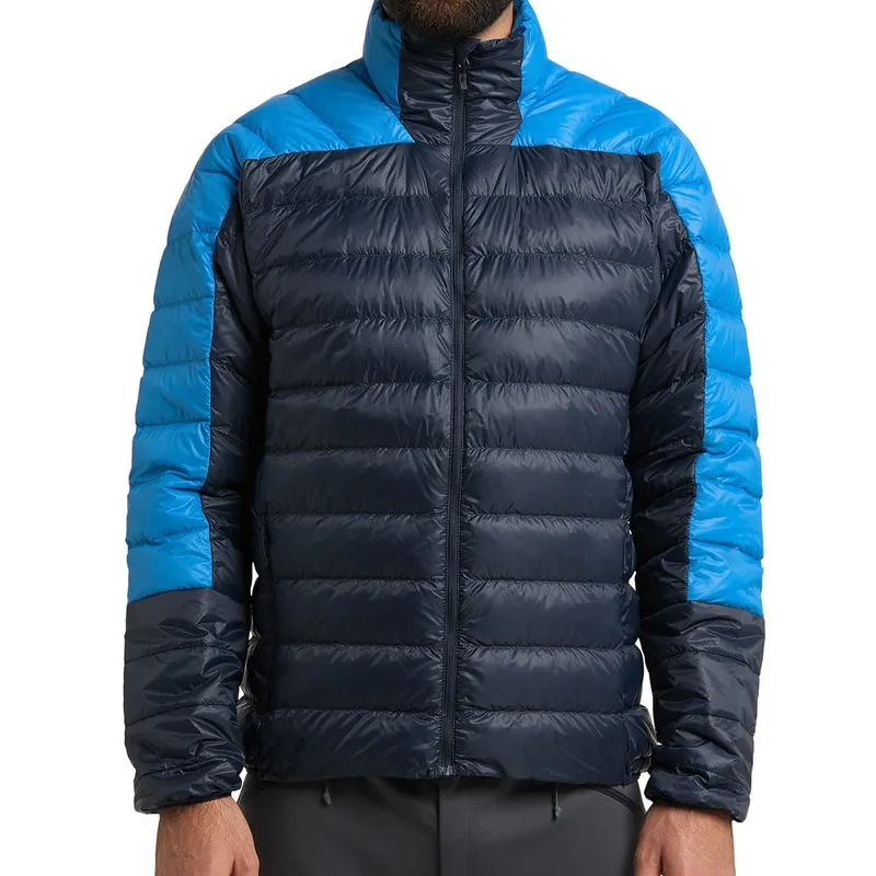 Men's Stand-Collar Puffer Jacket — 3 Colourways — Navy & Blue, worn front view