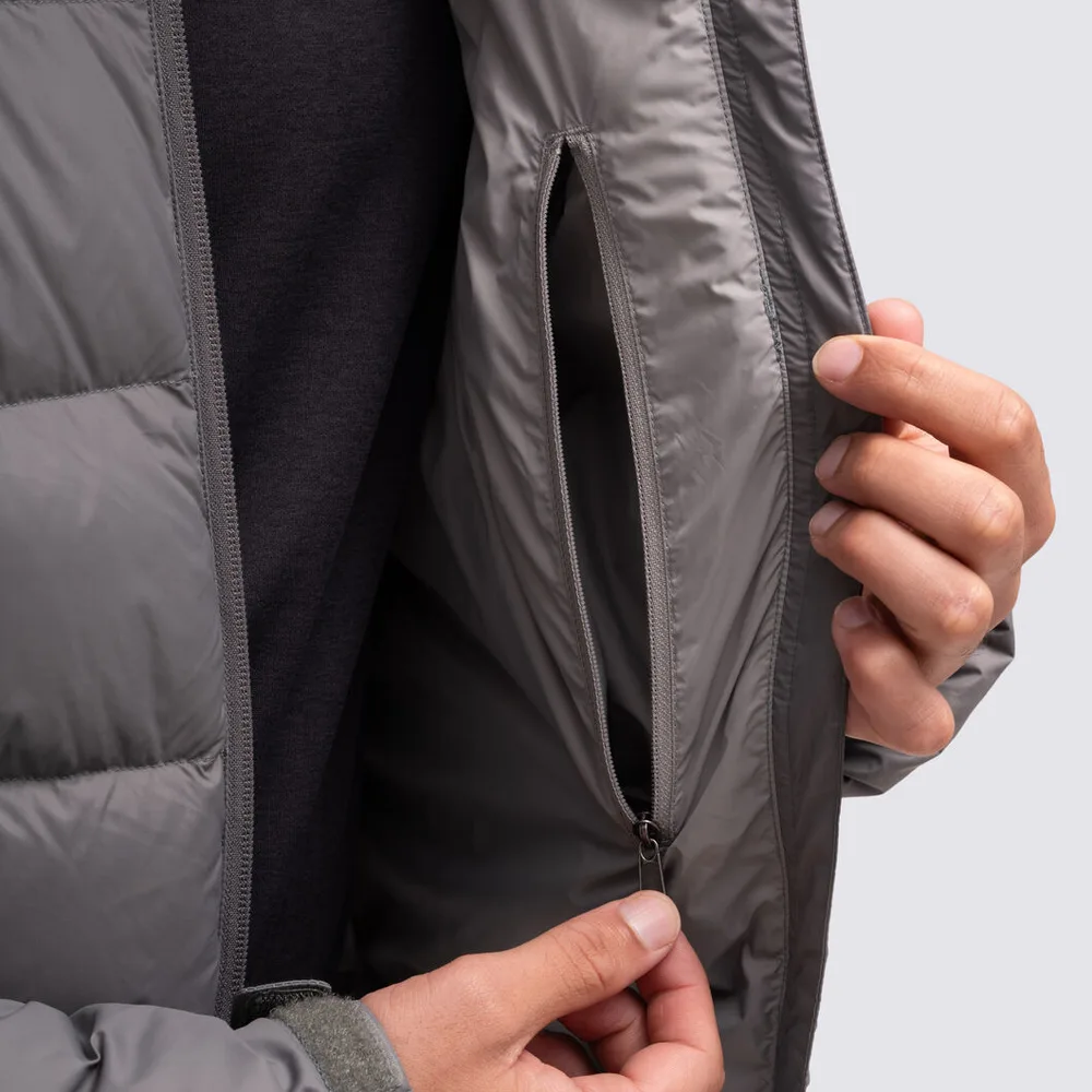 Men’s Stand-Collar Puffer Jacket — Grey — Grey, inner pocket detail