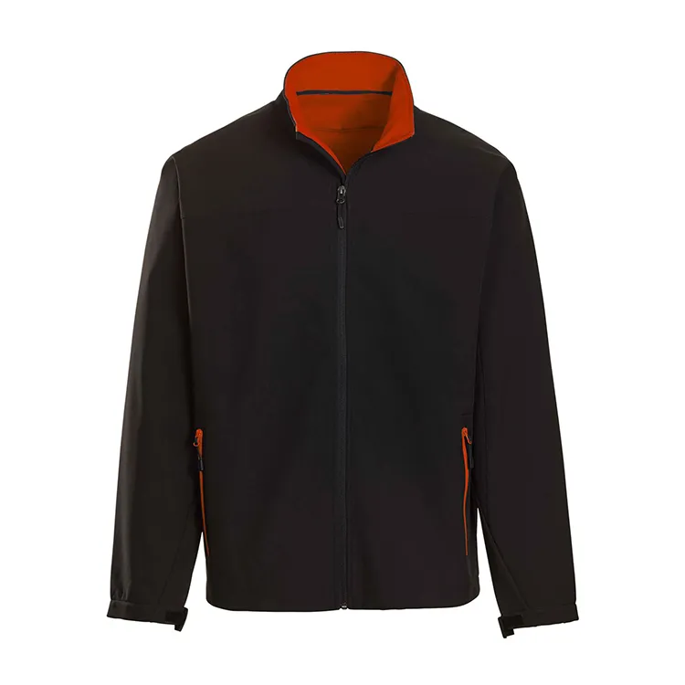 Men’s Stand-Collar Softshell Jacket — 2 Colourways — Black & Orange, front view