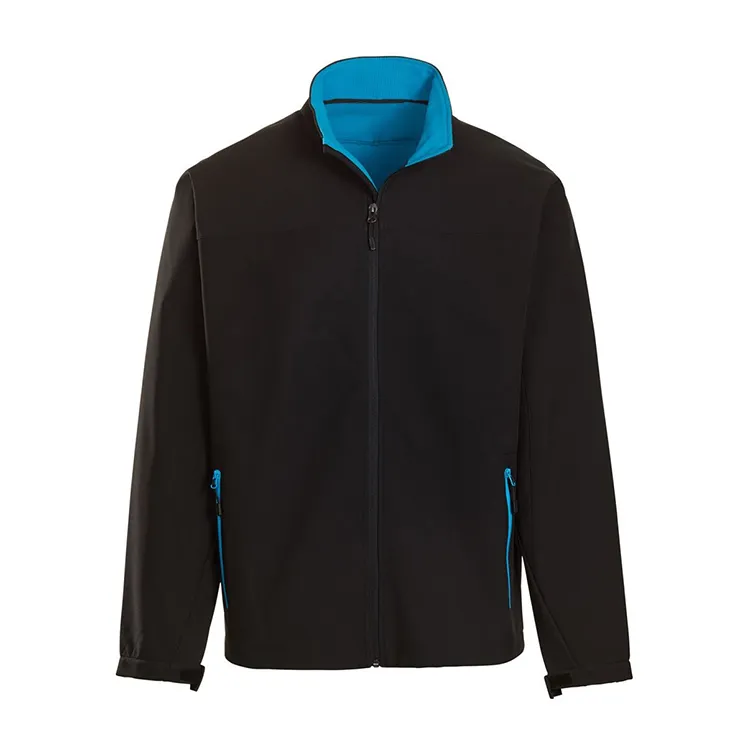Men’s Stand-Collar Softshell Jacket — 2 Colourways — Black & Blue, front view