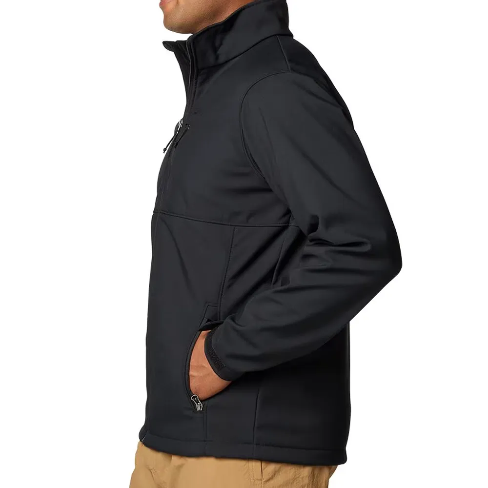 Men’s Stand-Collar Softshell Jacket — Black — Black, side view