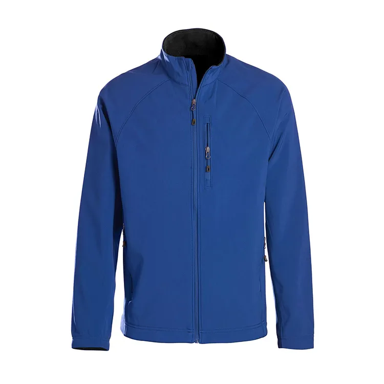 Men’s Stand-Collar Softshell Jacket — Blue — Blue, front view