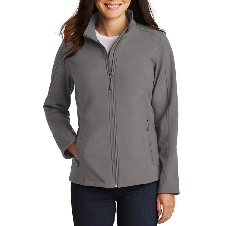 Men’s Stand-Collar Softshell Jacket — Blue & Grey — Grey, front view