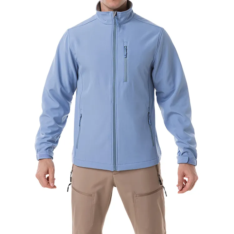 Men’s Stand-Collar Softshell Jacket — Light Blue — Light Blue, front view