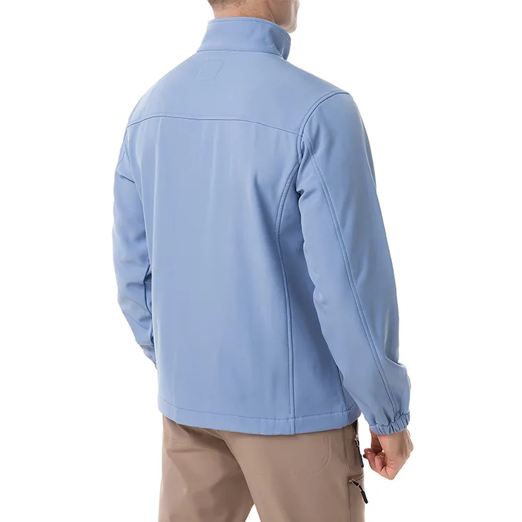 Men’s Stand-Collar Softshell Jacket — Light Blue — Light Blue, model back view