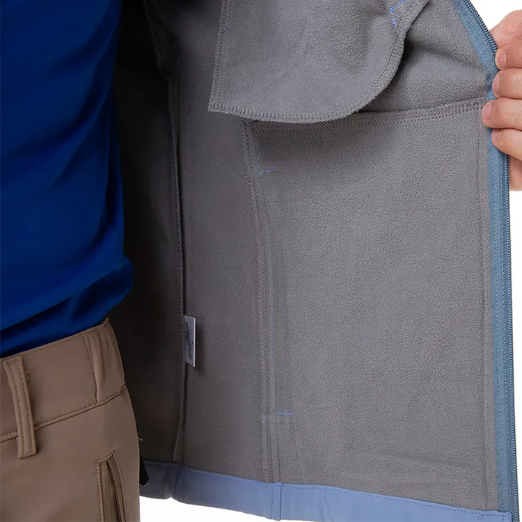 Men’s Stand-Collar Softshell Jacket — Light Blue — Light Blue, fleece lining close-up