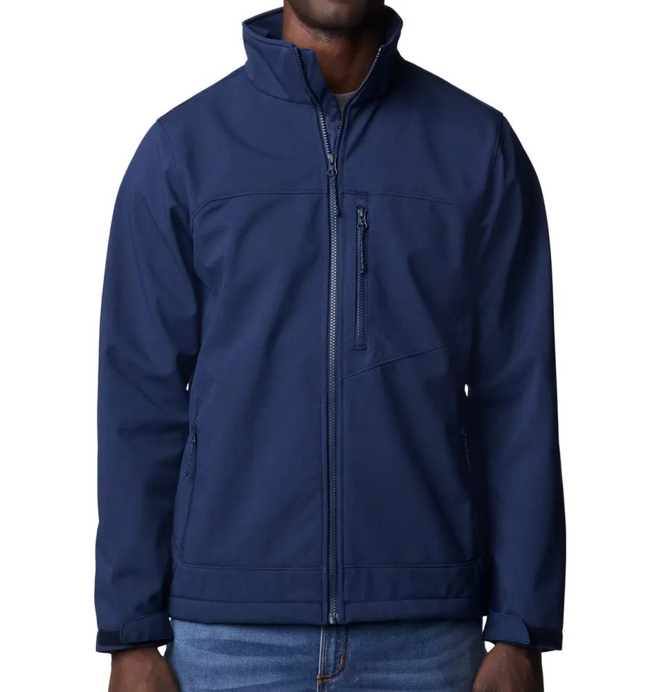 Men’s Stand-Collar Softshell Jacket — Navy & Grey — Navy, front view