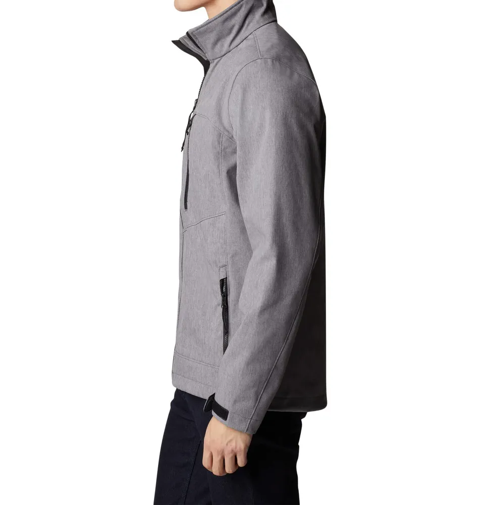 Men’s Stand-Collar Softshell Jacket — Navy & Grey — Grey, side view