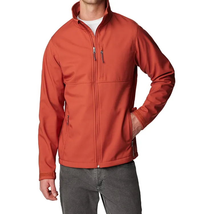 Men’s Stand-Collar Softshell Jacket — Red — Red, worn front view