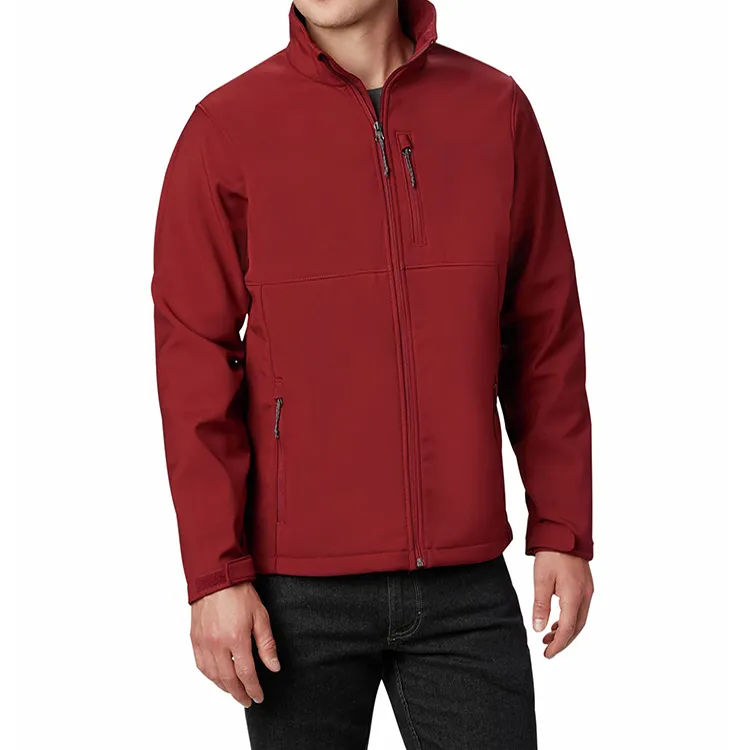 Men’s Stand-Collar Softshell Jacket — Red — Red, worn front view