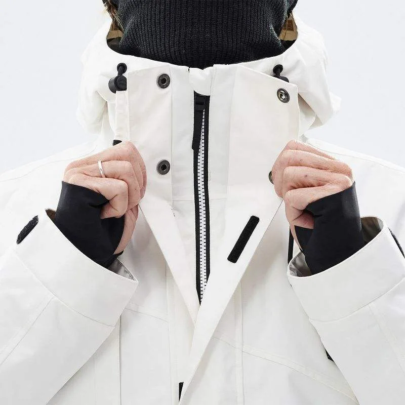 Men's Storm-Placket Ski Jacket — White — White, front placket and zip detail