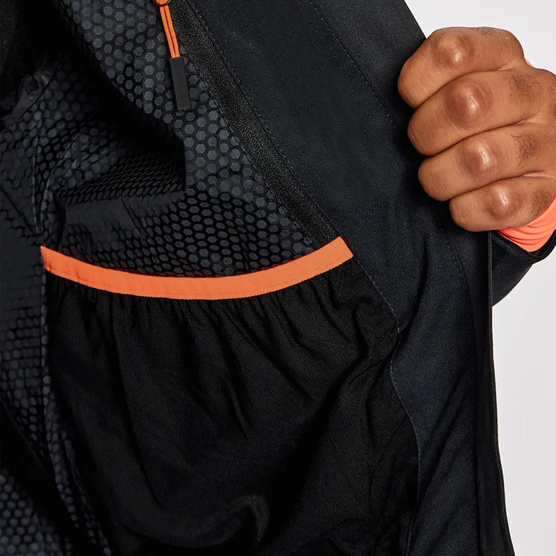 Men's Technical Ski Jacket — Black & Orange — Black & Orange, hood and mesh lining detail