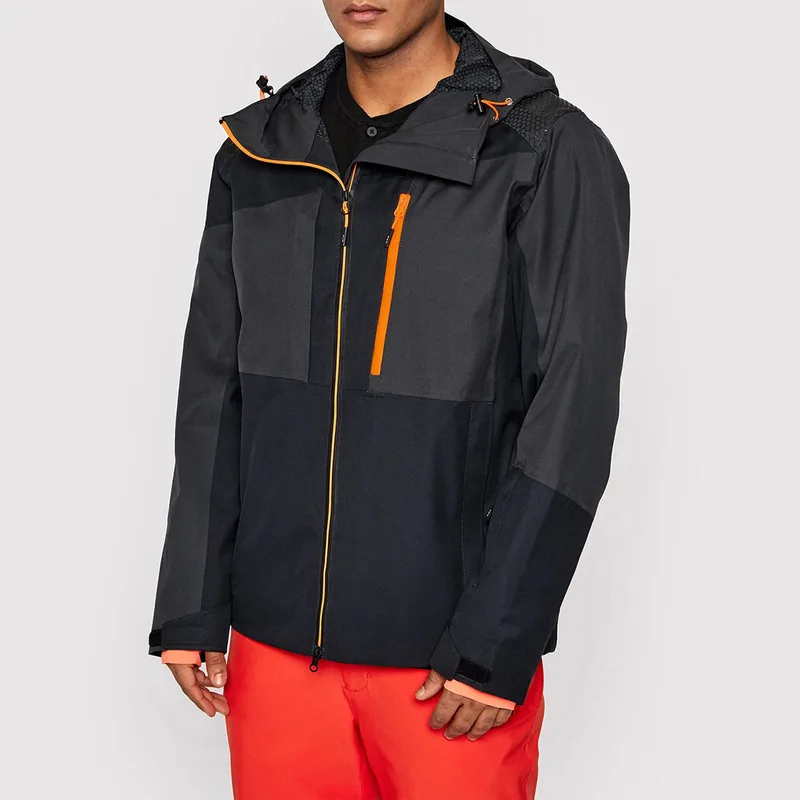 Men's Technical Ski Jacket — Black & Orange — Black & Orange, worn front view