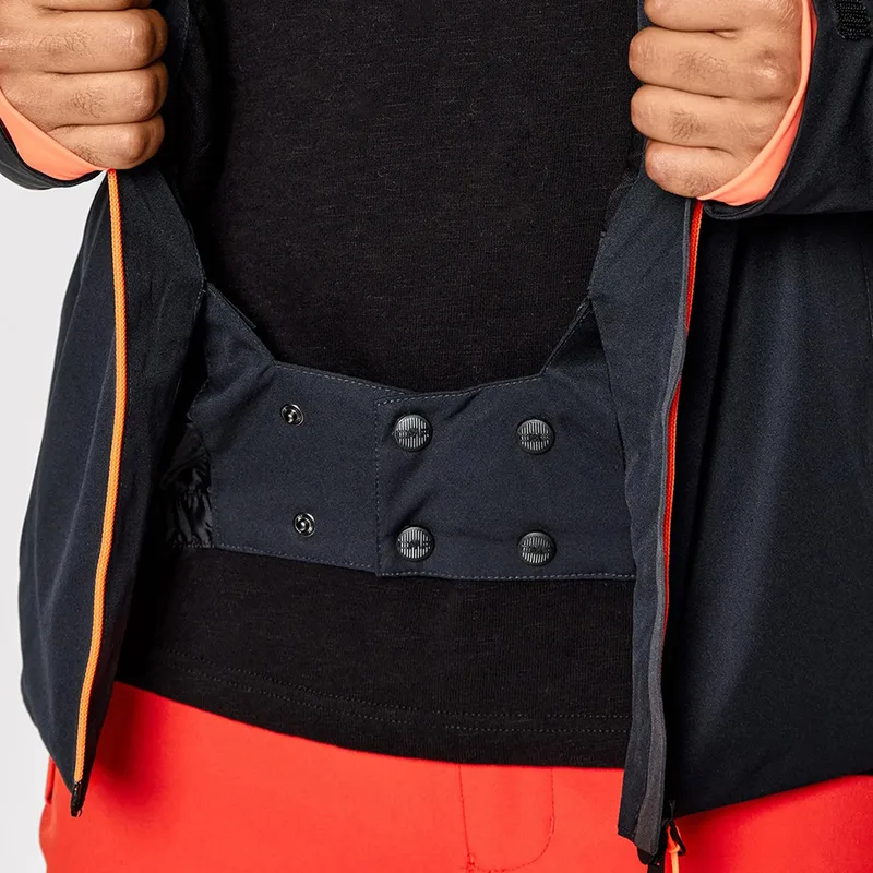Men's Technical Ski Jacket — Black & Orange — Black & Orange, snow skirt detail